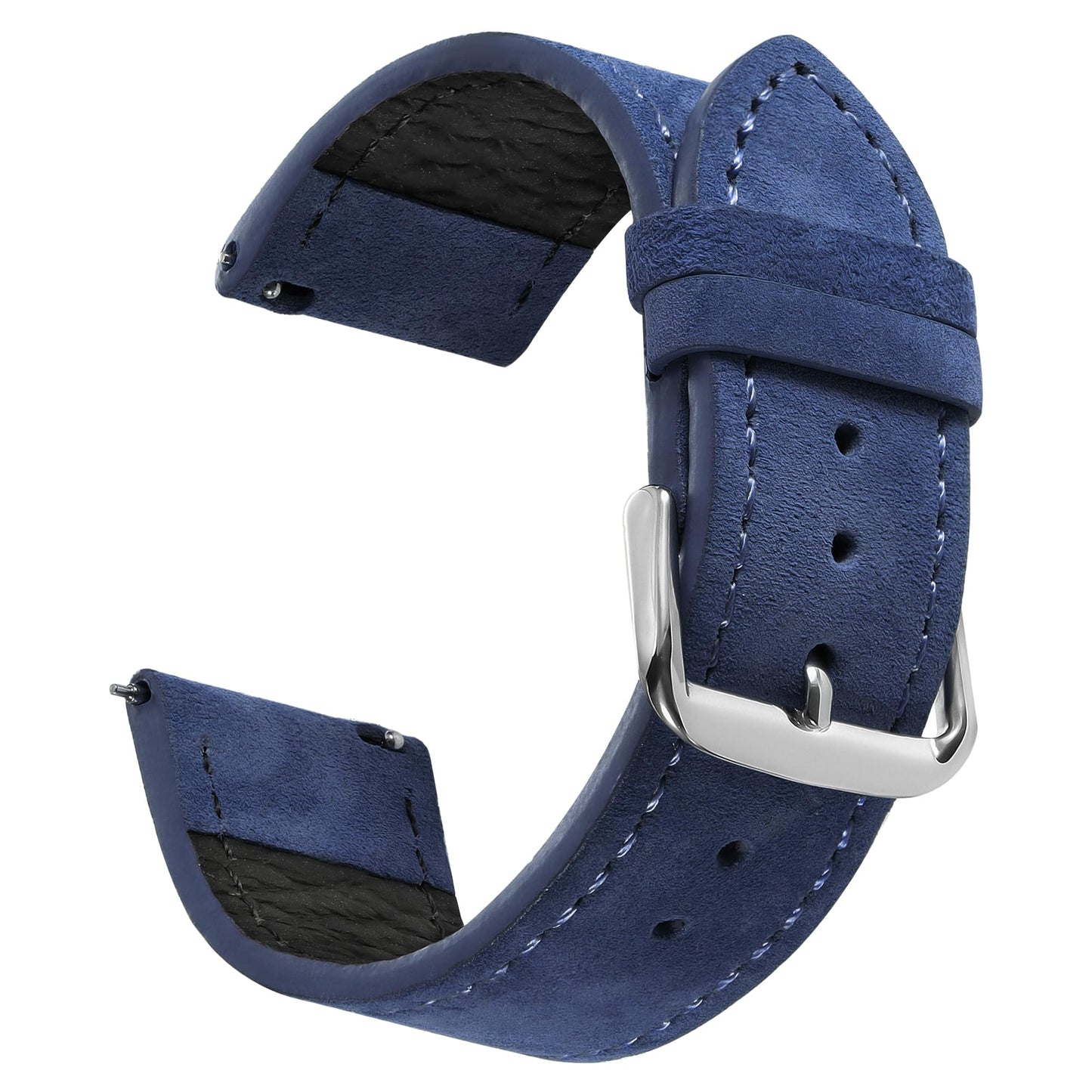 JUNGHELE Suede Leather watch bands for men and women, Quick Release leather watch strap with Silver Buckle watch leather strap, Blue 22mm watch band WBG0206
