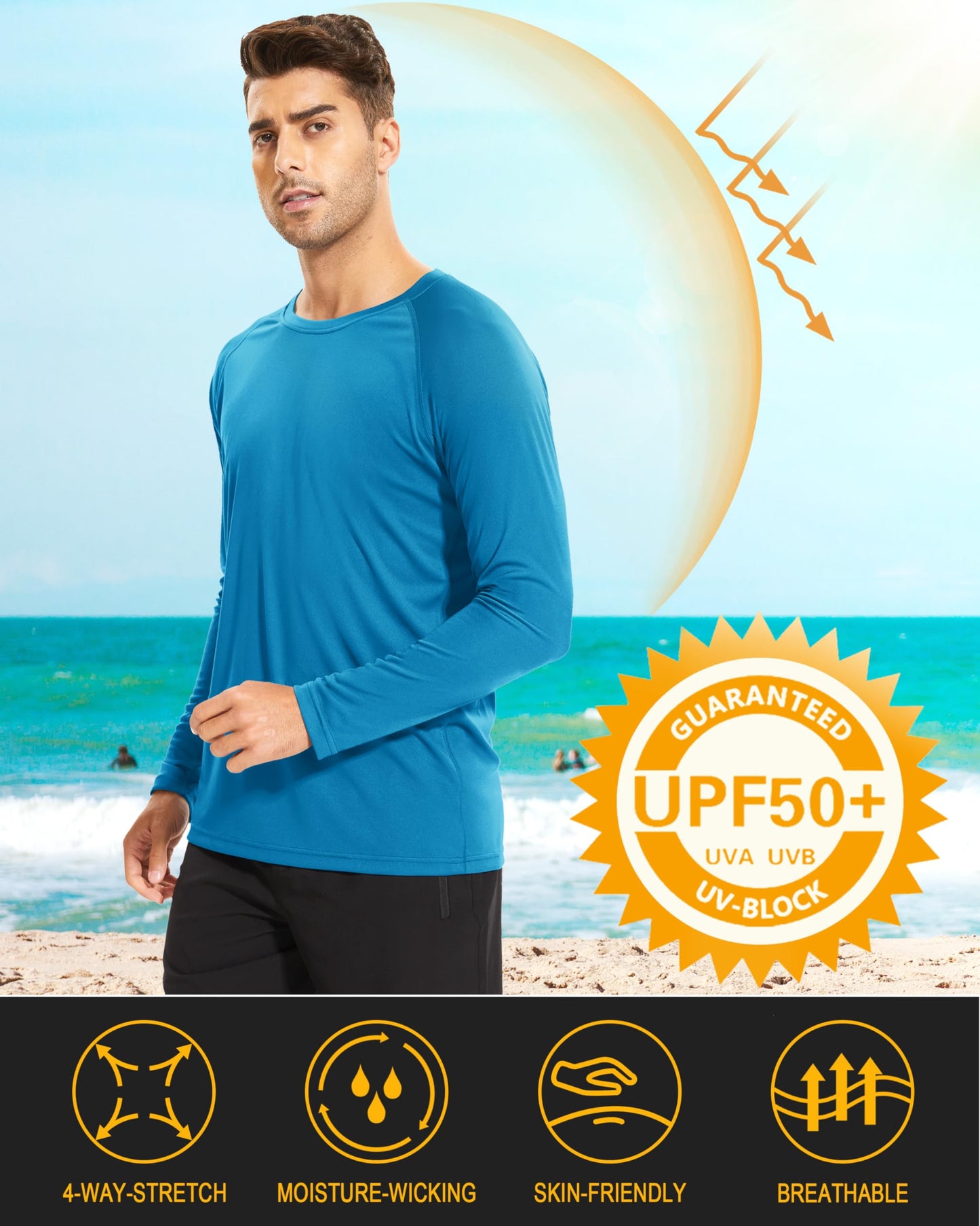 MAGCOMSEN Quick Dry Shirts for Men UPF 50 Long Sleeve Men Athletic T-Shirt UV Protection Shirts Workout Shirts Outdoor Shirts Blue Green