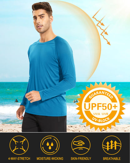 MAGCOMSEN Quick Dry Shirts for Men UPF 50 Long Sleeve Men Athletic T-Shirt UV Protection Shirts Workout Shirts Outdoor Shirts Blue Green