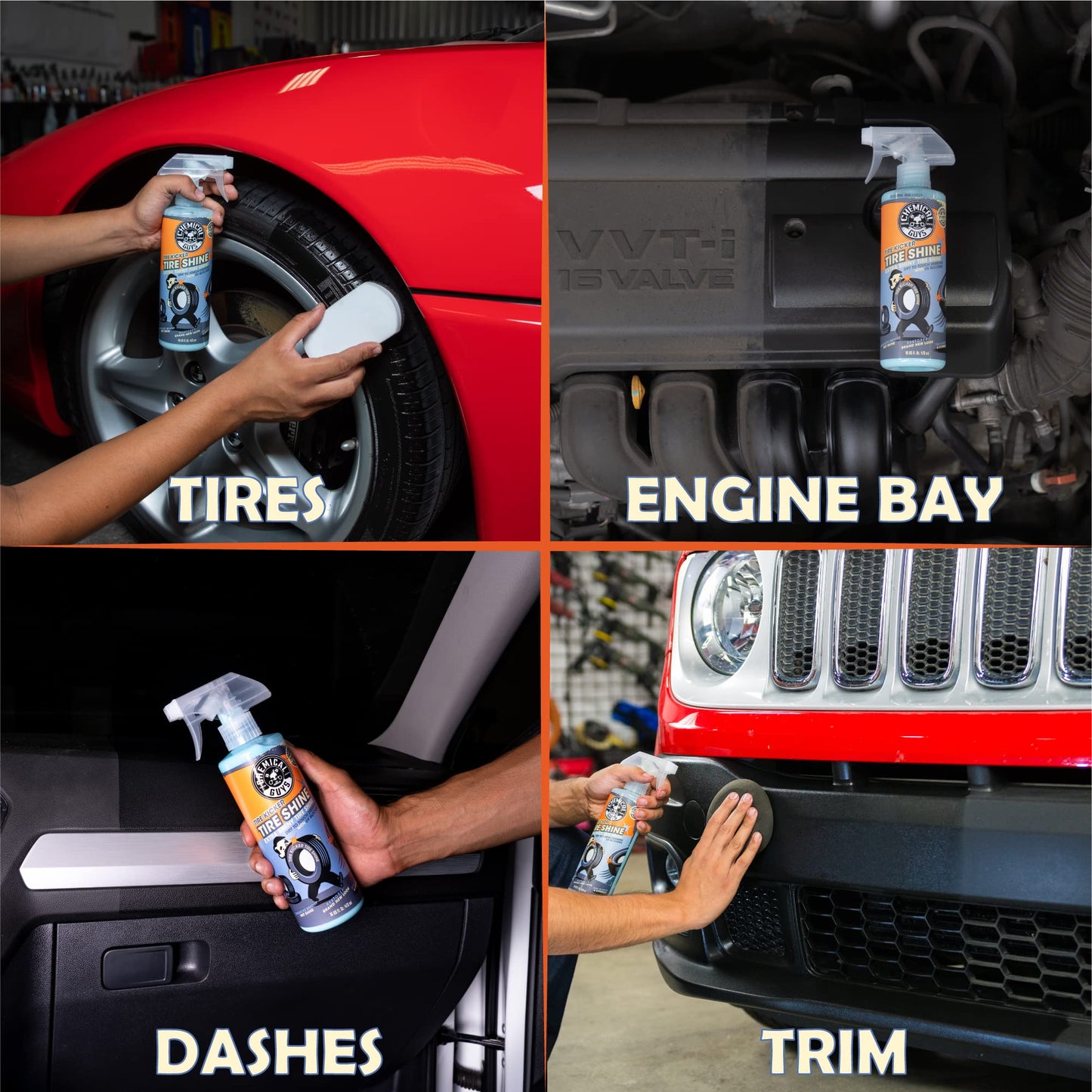 Chemical Guys Tire Kicker Sprayable Extra Glossy Tire Shine (Works on Rubber, Vinyl & Plastic), Great for Cars, Trucks, SUVs, Motorcycles, RVs & More, 16 oz (2 Pack)