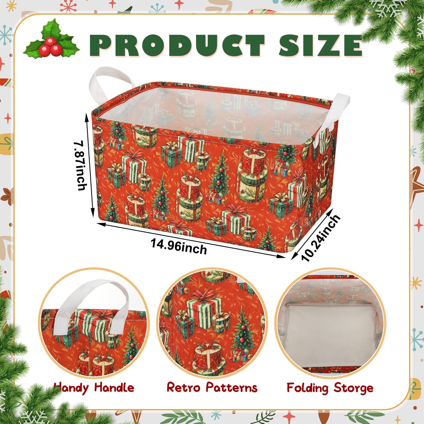 LemonRoad 6 Pcs Christmas Storage Baskets for Gifts Large Empty Collapsible Christmas Storage Bins Canvas Laundry Box with Handle Xmas Containers for Office Home Bedroom Clothes Holiday Decor