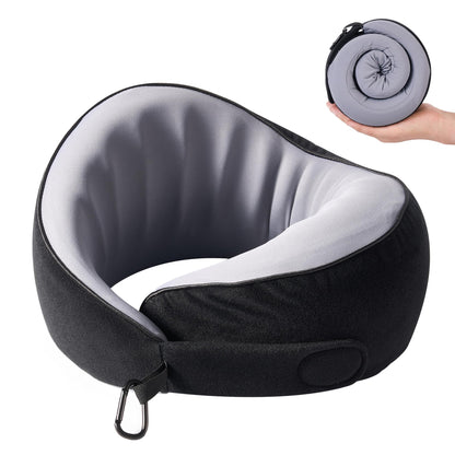 Travel Pillow, 100% Pure Memory Foam Travel Neck Pillow Airplane Neck Support Ergonomic Design for Traveling Suitable for Airplanes,Offices and Cars-Grey