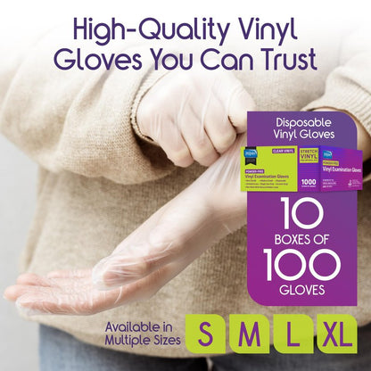Inspire Exam Medical Clear Vinyl Disposable Gloves - Latex Free for Cleaning, Food Prep (Small)