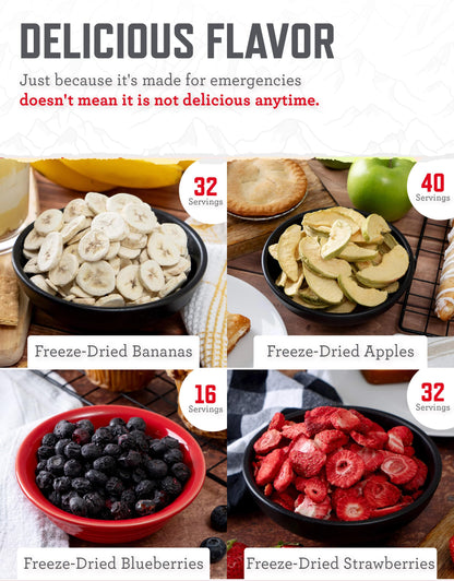 ReadyWise Emergency Food Supply - 120 Servings Fruit Bucket, Nutritious Meals, Dehydrated & Freeze Dried Food for Backpacking, Camping Essentials & Disaster Prepping Supplies, up to 25 Year Shelf Life