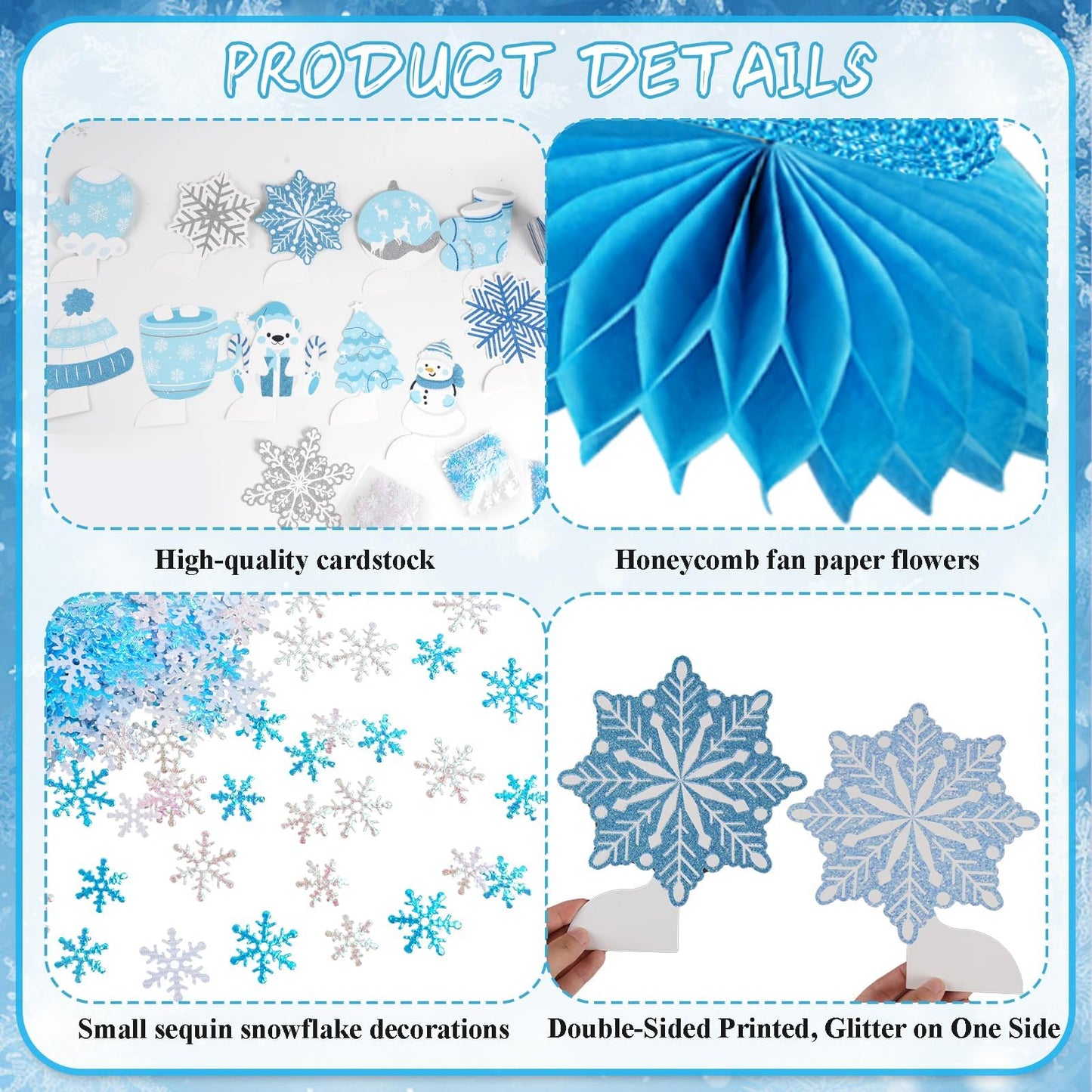Frozen Winter Wonderland Party Decorations - 12 Pack Winter Themed Snowflake Honeycomb Table Centerpieces and 600pcs Snowflake Confetti for Christmas Holiday Winter Birthday Baby Shower Party Supplies