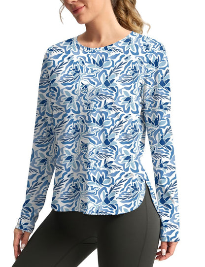Women's Sun Shirts UPF 50+ Long Sleeve UV Protection Shirt Lightweight Quick Dry Workout Hiking Tops for Women(Peri Blue Freesia,L)