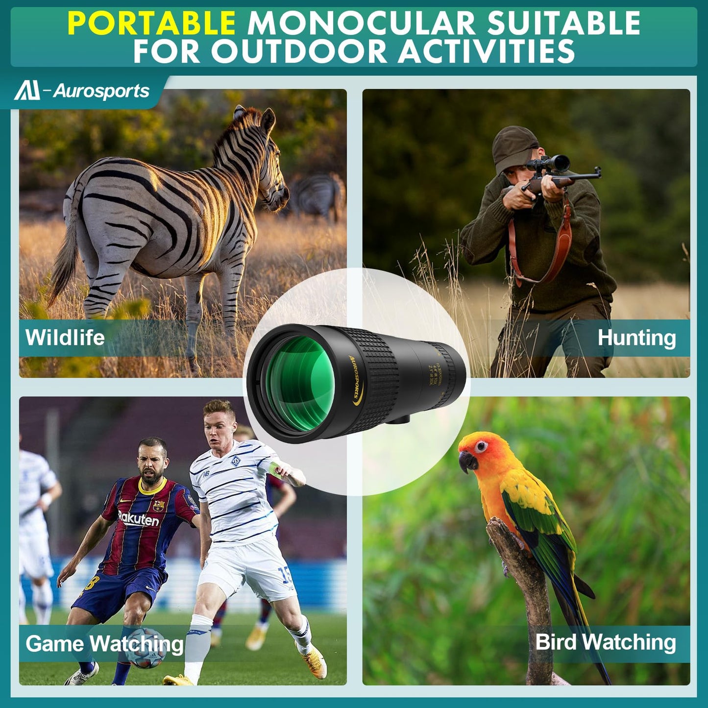 Aurosports 10-30x40 Zoom Monocular for Adults, Monocular Telescope High Power with Bak4 Prism, Compact Monoculars for Bird Watching Traveling Hunting Camping