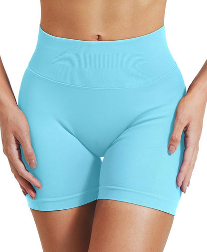 VOYJOY Women Workout Impact Shorts 2.5"/ 3.6"/ 4.5"/ 6" Scrunch Butt Lifting Gym Seamless Booty Biker Shorts Light Blue
