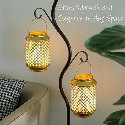 TRIROCKS Set of 2 Battery Operated Lamp 7.5'' High Cordless Decorative Lamp Metal Table Lamps with LED Bulb for Home Living Room Weddings Parties Patio Events Outdoors Indoors Shelf (Gold)