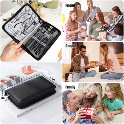 Manicure Set Pedicure Kit Womens Nail Clippers Set 32 in 1 Professional Grooming Care Tools Nail Kit Including Facial, Fingernails and Toenails Care with Travel Case Women (Rose Pink_32 in 1)
