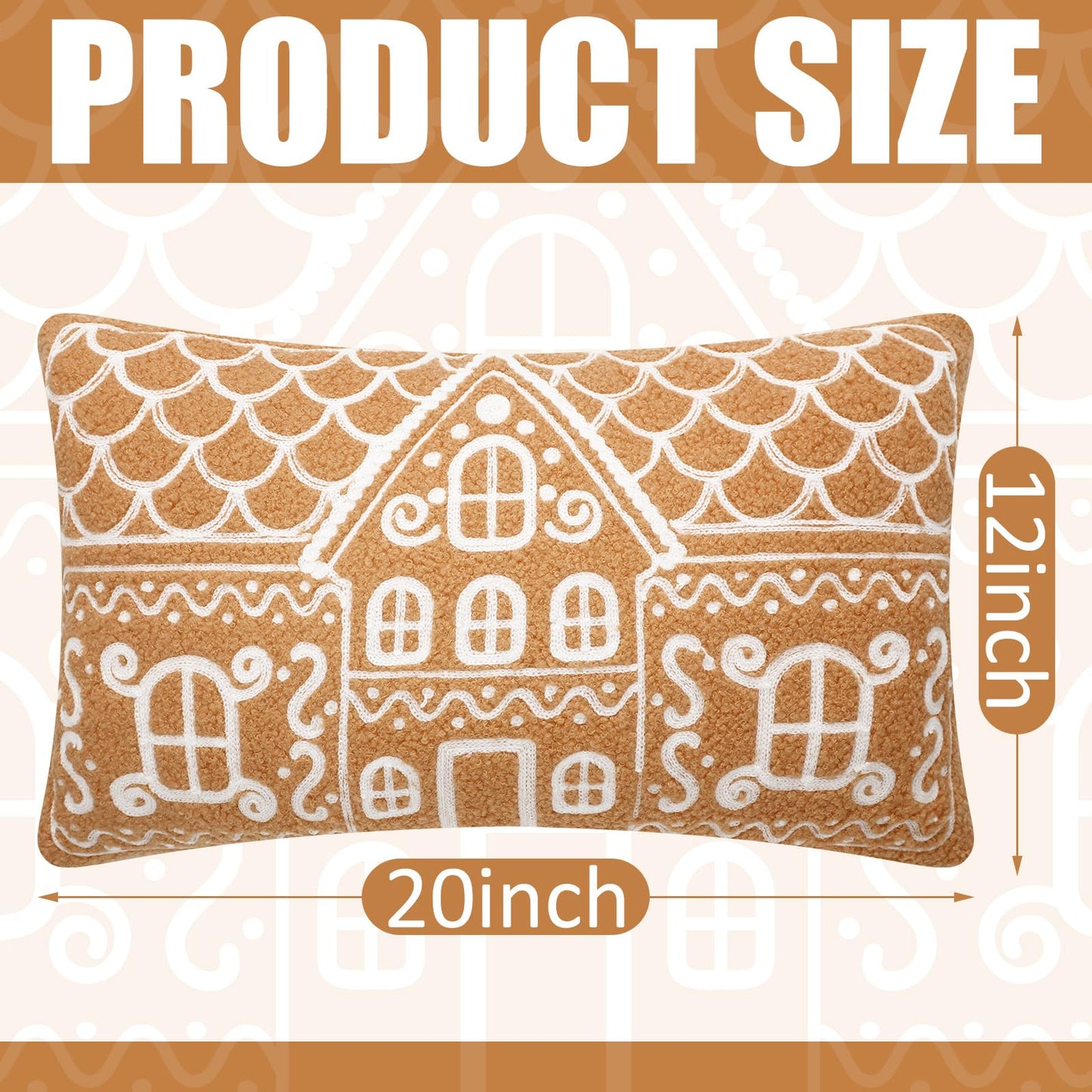 Tudomro Christmas Gingerbread House Pillow Covers 12x20 Inch Gingerbread House Shaped Embroidered Sherpa Holiday Decorative Throw Pillow Cases for Xmas Home Bedroom Couch(Retro,Brown)