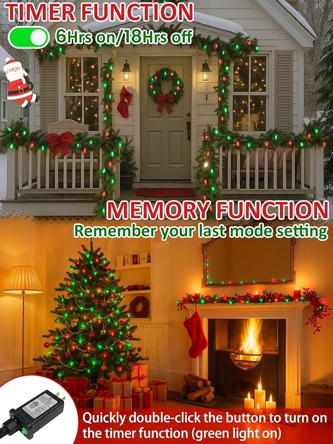 Upgraded 250 LED C6 Connectable Christmas String Lights Red and Green, 82FT Waterproof Christmas Twinkle Light Outdoor, Plug in Fairy Lights Indoor with 13 Modes & Timer for Christmas Tree Decorations