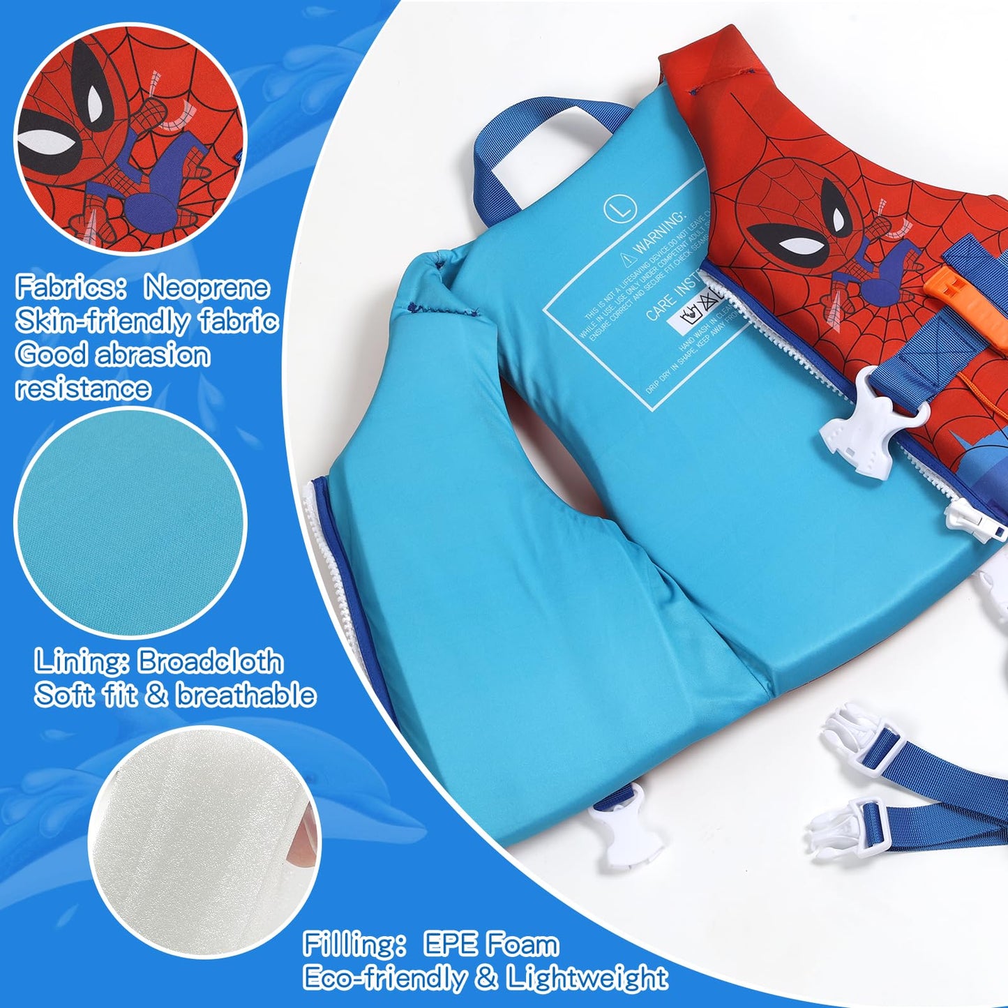 Toddler Swim Vest Neoprene Adjustable Safety Strap 20-90lbs Kids Floaties Buoyancy Jacket for 1-9Y Boys and Girls,Child Swimming Vest on Pool/Boating/Beach/Learn to Swim Aid（S）