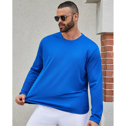 Mens Long Sleeve Shirts Quick Dry Crew Neck Sun Protection Gym Workout Athletic T-Shirt Blue L 5 Pack