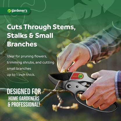 Ratchet Pruning Shears Gardening Tool – Anvil Pruner with Assisted Action – Ratcheting Pruners for with Heavy Duty, Nonstick Steel Blade – Garden Tools by The Gardener's Friend