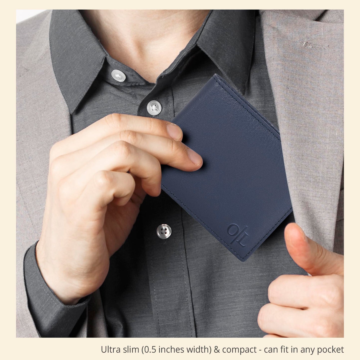 Oak Leathers Slim Leather Wallet for Men - RFID Blocking Slim Minimalist Front Pocket - Thin & Stylish with ID Window, Gift For Men(Orion Blue)