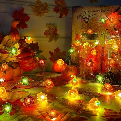 TURNMEON Fall Decor 2 Pack 3D Fall Thanksgiving Pumpkin String Lights Total 40LED/13Ft Thanksgiving Decorations for Home, 3 in 1 Battery Powered Fall Lights Halloween Decor Home Indoor Outdoor