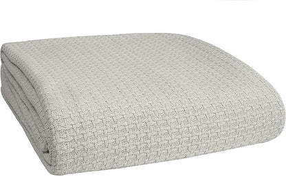 BELIZZI HOME 100% Cotton Bed Blanket, Breathable Bed Blanket King Size, Cotton Thermal Blankets King, Perfect for Layering Any Bed for All Season, Light Grey