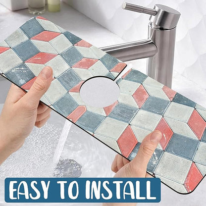 Red Gray Tile Sink Splash Guard Faucet Mat Red White Diamond Super Absorbent