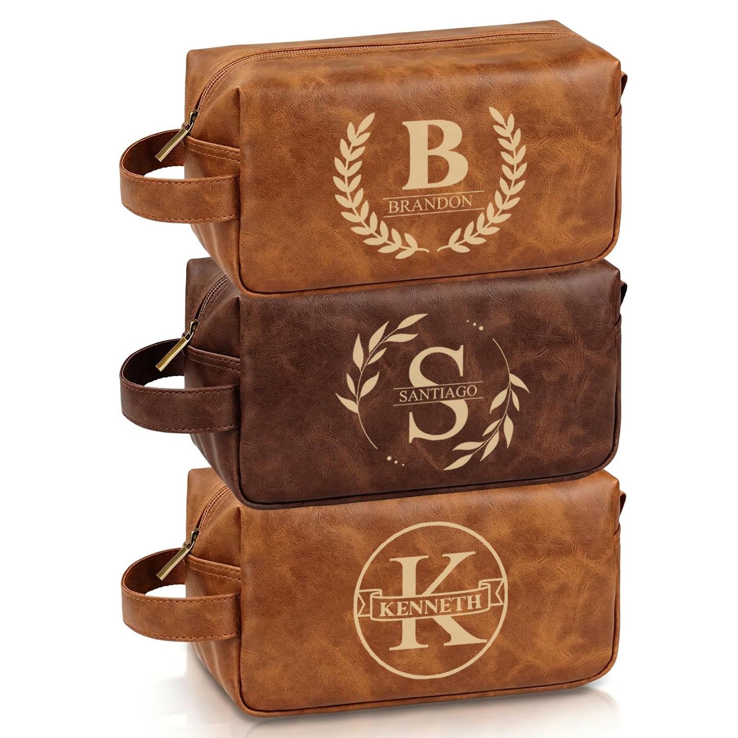 Personalized Leather Toiletry Bag For Men – Custom Dopp Kit With Name Or Initial, Travel Kit For Men, Personalized Gifts For Men, Fathers Day Birthday Anniversary, Valentines Day Graduation Gifts