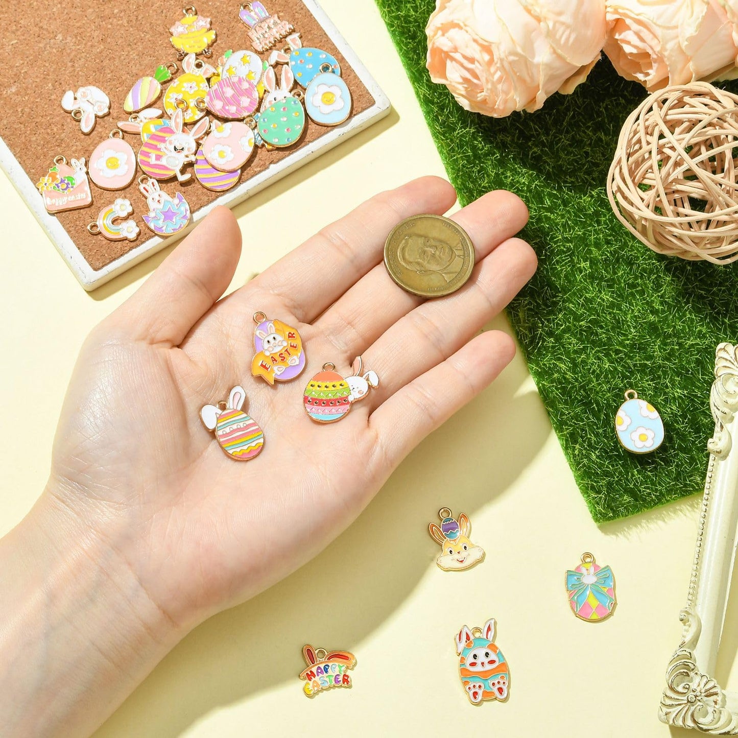 Stiesy Enamel Easter Charms 27Pcs Easter Egg Rabbit Charm Bulk Cute Animal Jewelry Pendants for Jewelry Making Crafts Bracelets Necklaces DIY Gifts