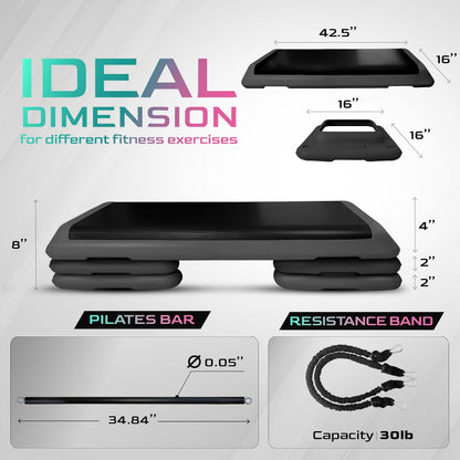 Yes4All Adjustable Workout Aerobic Exercise Step Platform Health Club Size with 4 Adjustable Risers Included and Extra Risers Options