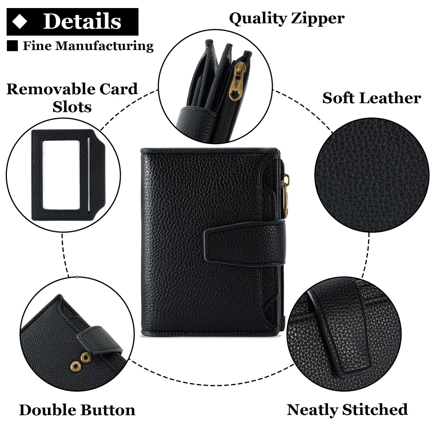 Airkit Small Wallet Women RFID Blocking Soft Leather Bifold Compact Card Holder Wallet for Women with Zipper Coin Pocket 4 ID Window
