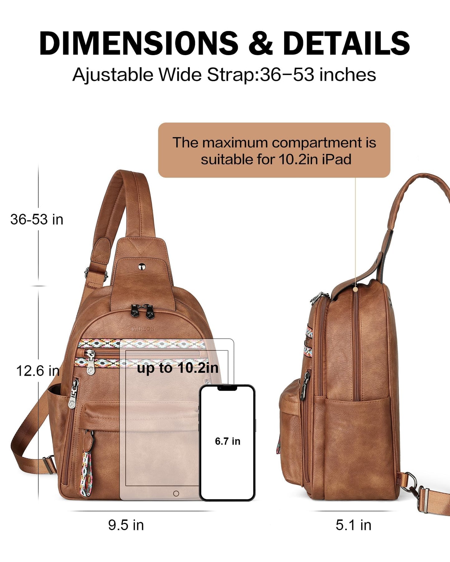 FADEON Large Sling Bag for Women, Leather Crossbody Purse Designer Anti Theft Sling Backpack, RFID Fanny Packs for Travel