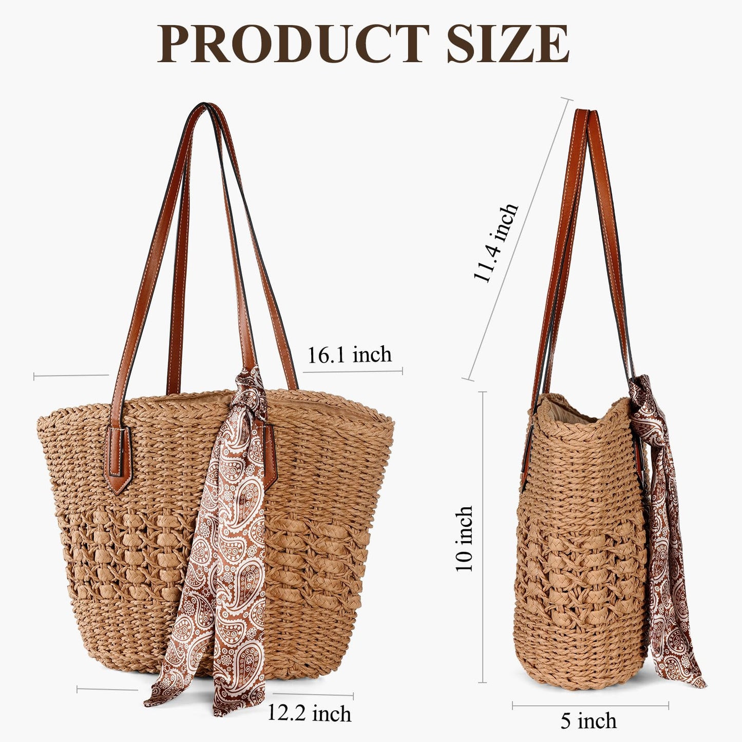 Trifabricy Beach Bags for Women - Large Straw Beach Bag, Woven Beach Tote Bag Shoulder Handbags, Straw Tote Bag for Summer Vacation