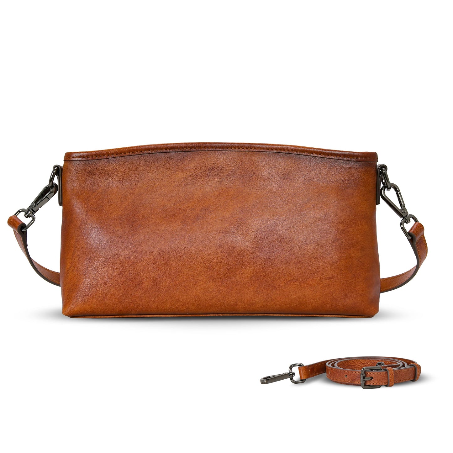 HESHE Genuine Leather Purses for Women Brown Crossbody Bag Designer Women’s Shoulder Purses and Hobo Handbags Medium Satchel Purse Work Bag (Brown)