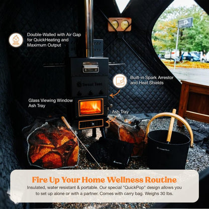SweatTent Portable Outdoor Sauna (Extra Large) – Tent Only, Accessories Sold Separately – Wood-Fired Compatible, Quick Assembly – High-Temp Recovery Sauna for 10 Adults – Backyard & Camping Use