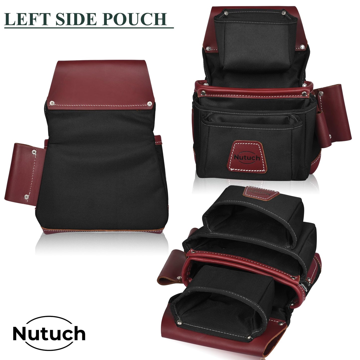 NUTUCH Nylon and Leather Tool Belt | Nylon Tool Pouch | Carpenter Tool Belt | Construction | Framers | Electrician Tool Belts | Drywall Tool Bags | Handyman | Electric (BLACK)