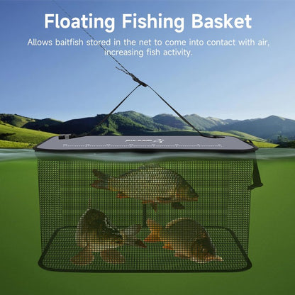SANLIKE Floating Fishing Basket Collapsible Fishing Net Cage, Rubber Coated Net 24L Fish Basket for Live Caught Fish Minnows Bait Bucket Minnow Trap, Grey