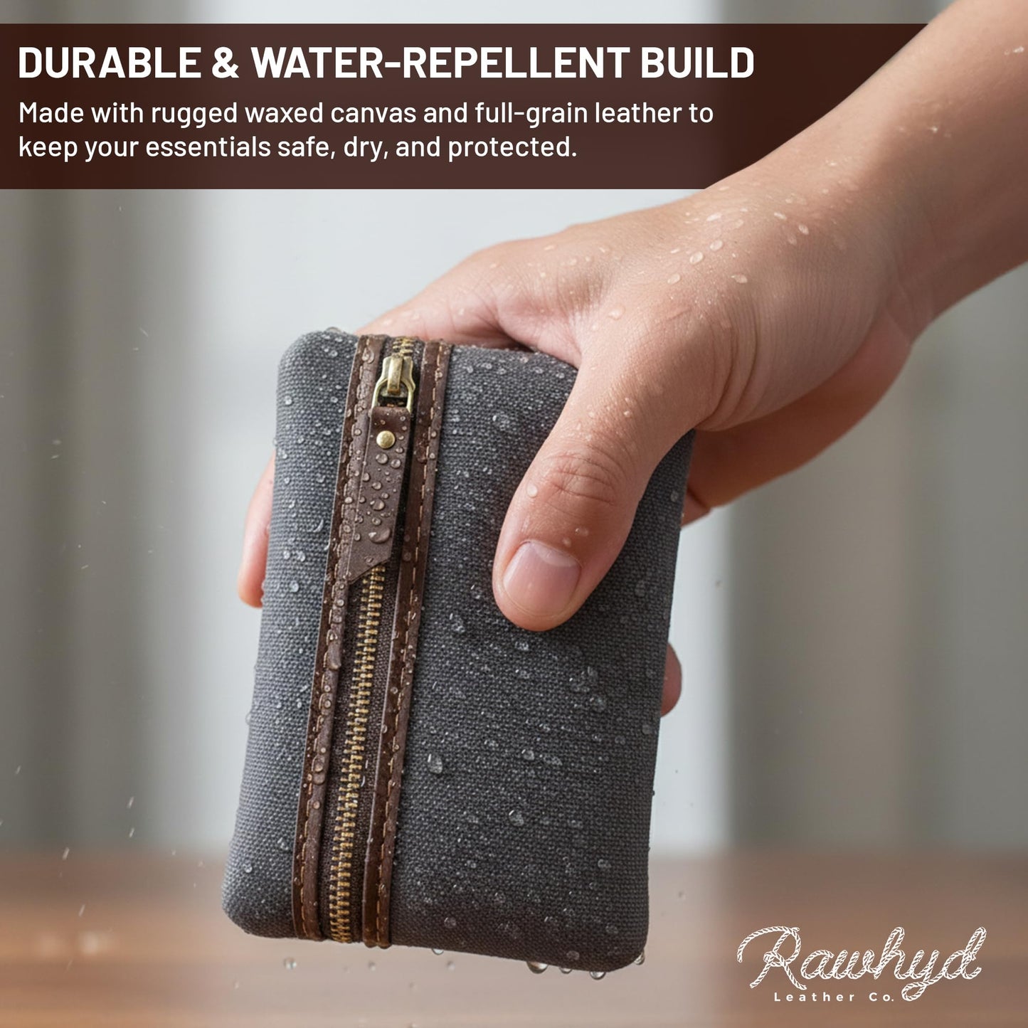 RAW HYD Waxed Canvas EDC Pocket Organizer for Men – Water-Repellent Pouch Tool Used for Daily Carry - Compact Pocket Wallet with Zipper & Slots for Flashlight, Notebook & EDC Gear