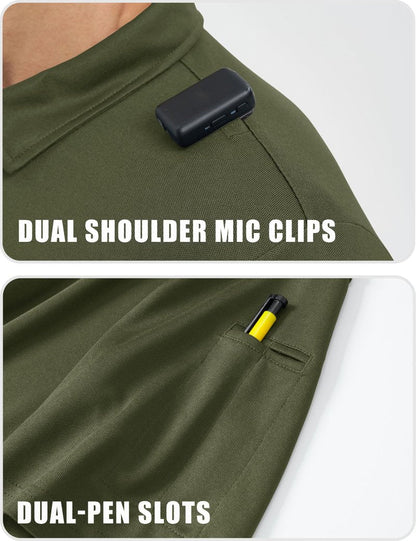 MAGCOMSEN Men's Polo Shirts Short Sleeve Quick Dry Performance Collared Shirts UPF 50+ Tactical Work Golf Polos Army Green
