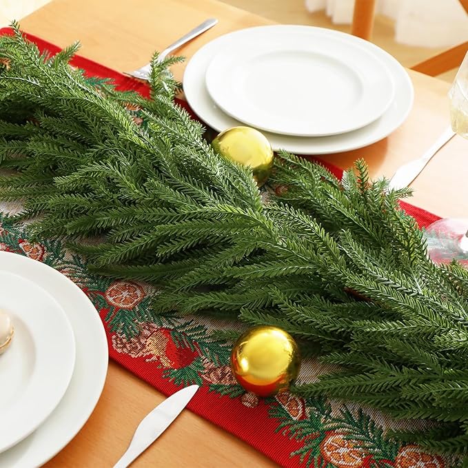2PCS 6FT Christmas Norfolk Pine Garland, Realistic Greenery Artificial Garland for Indoor Outdoor Door Porch Fireplace Wall Staircase Holiday Christmas Decor
