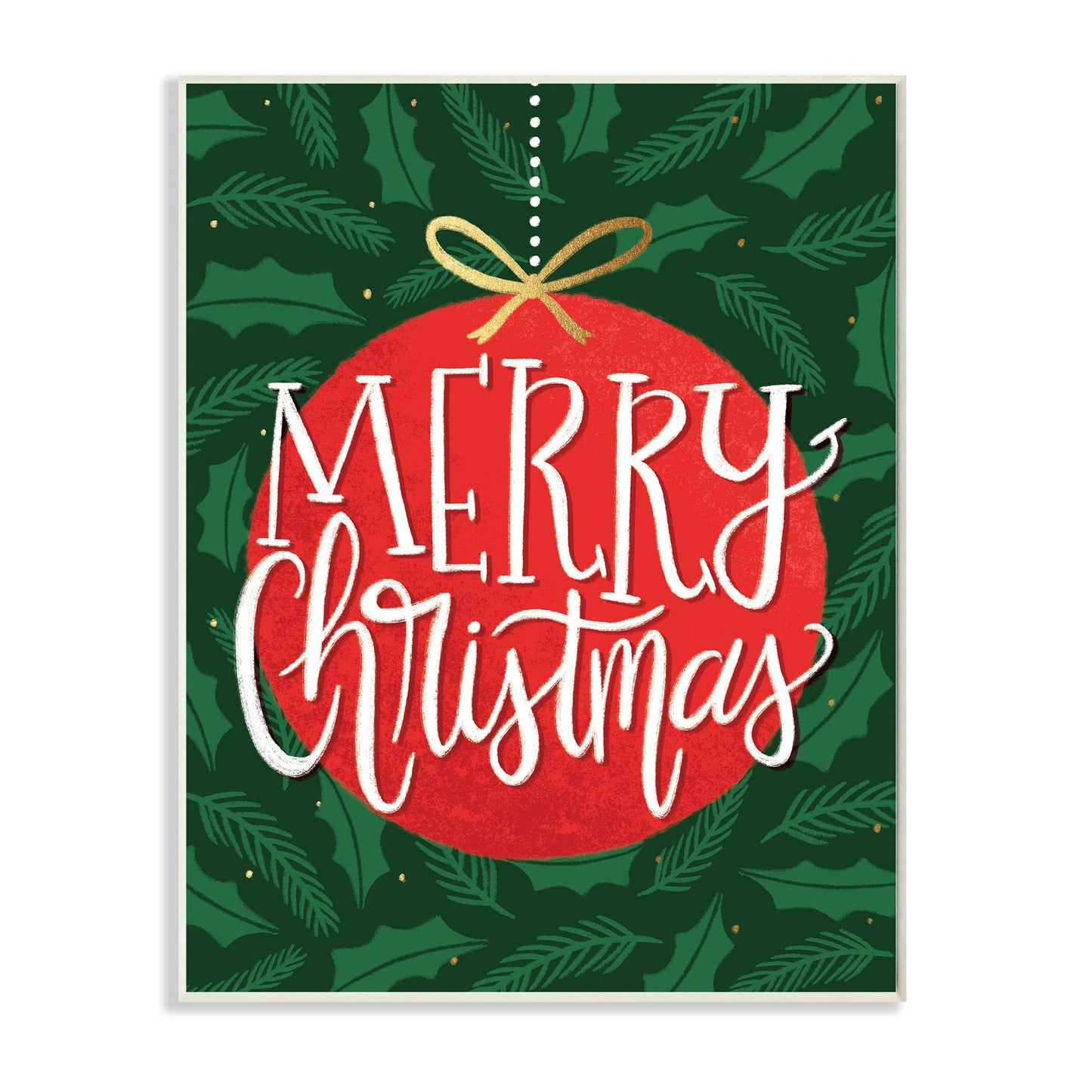 Stupell Industries Festive Merry Christmas Text Red Ornament
