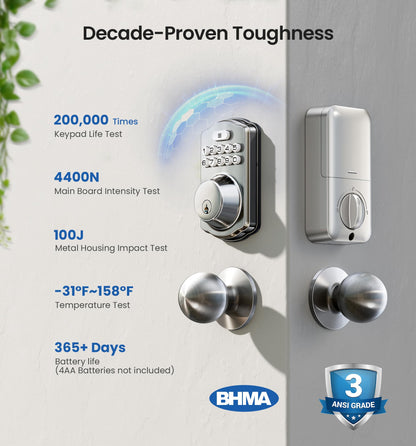 Veise Keyless Entry Door Lock with 2 Knobs, Electronic Backlit Keypad Deadbolt with Handle Set, Auto Lock, One-time Codes, Smart Deadbolt for Front Door, Easy Installation, Matte Black