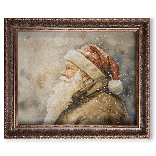Vintage Christmas Tree Painting Print, Santa Claus Christmas Art Print, Antique Holiday Winter Wall Decor, Winter Xmas Vintage Wall Art, Holiday Decor (11 x 14 in Print Unframed, Santa Snow)