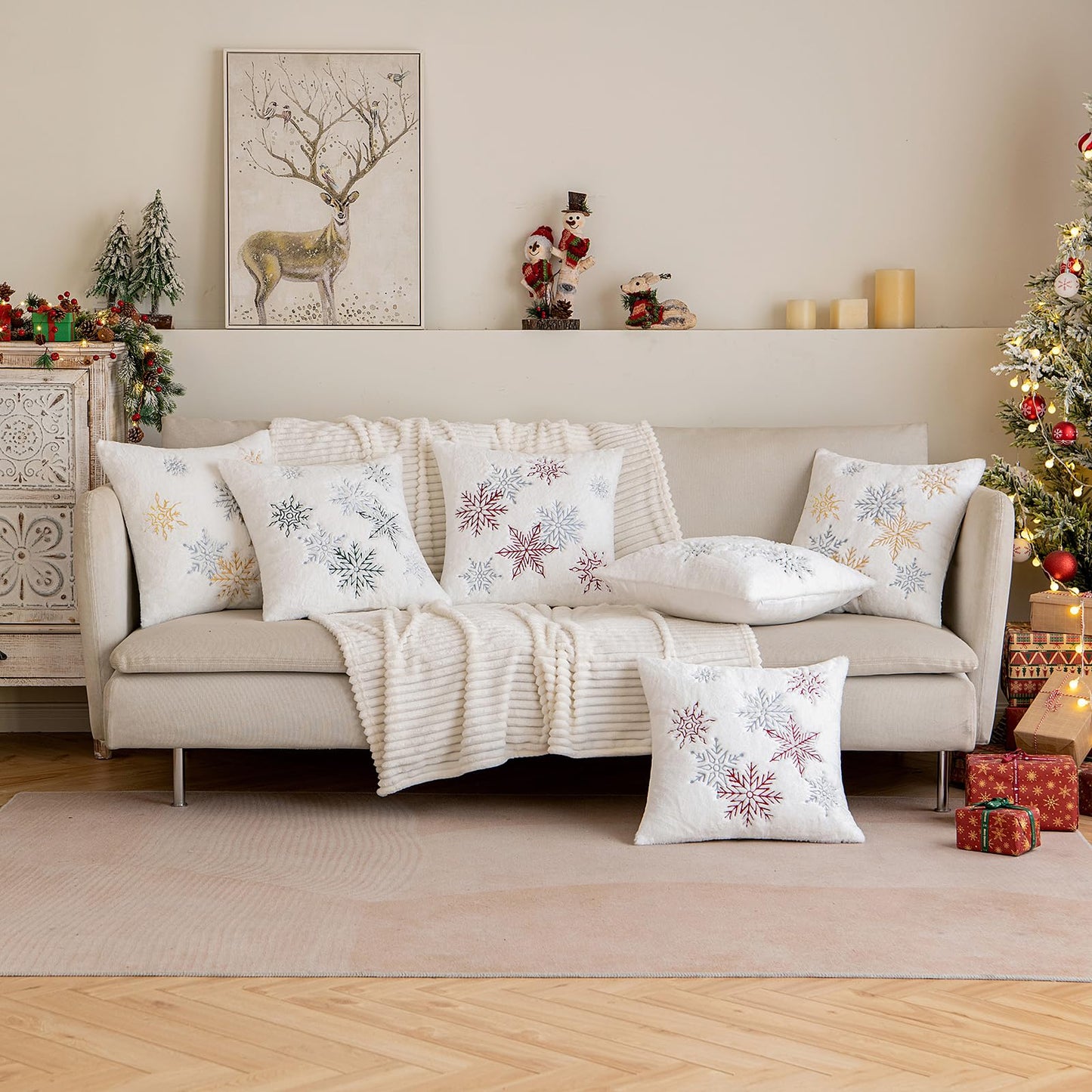 MIULEE Pack of 2 Christmas Decorative Throw Pillow Covers Soft Faux Fur Pillow Cases with Embroidery Snowflake Winter Cute Pillowcases Holiday Decor for Couch Sofa Bedroom, 18×18 Inch, Burgundy