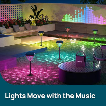 Linkind Smart Solar Pathway Lights SP6C, APP Control Solar Lights Outdoor Waterproof with 5 Swappable Lenses Landscape Lighting, Color Changing Garden Decor for Yard, Patio, Driveway(2 Pack)