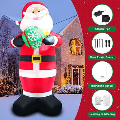 10FT Santa Claus Christmas Inflatable Decorations Blow Up Giant Santa Snowflake Ball Indoor Outdoor Decor Lights for Party Holiday Xmas Lawn Outside Patio Yard Garden Home Ornaments