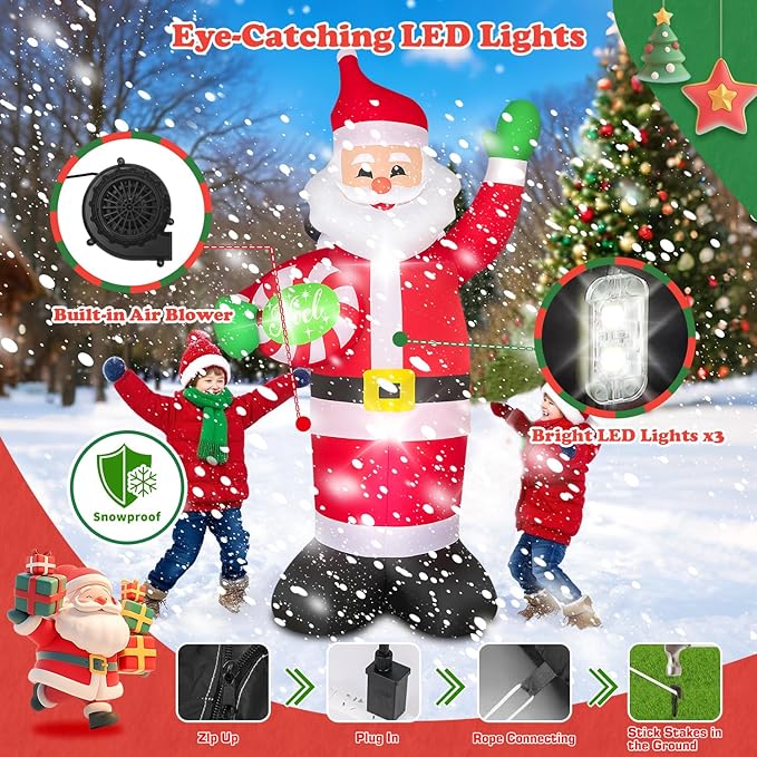 7 FT Christmas Inflatables Santa Claus Outdoor Decorations Blow Up Yard Santa Claus Holding a Plate with Built-in LEDs for Holiday Party Xmas Yard Garden Lawn Decor