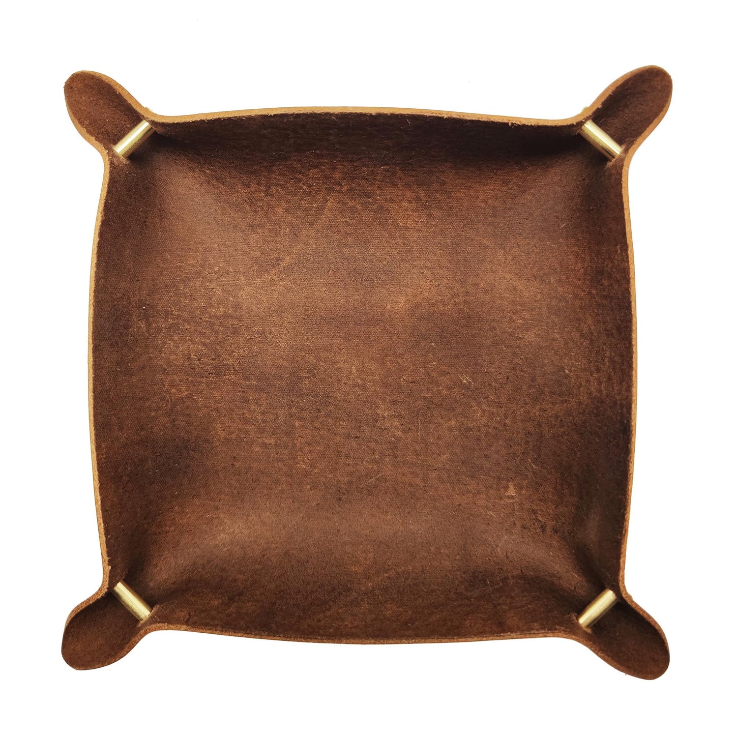 WOBACWVO Leather Valet Tray Entryway Catchcall Tray Nightstand Organizer Storage for Wallets Watches Keys Holder Dish Bowl Coins Office Desk Accessory (Antique Brown-Oil Wax Leather).