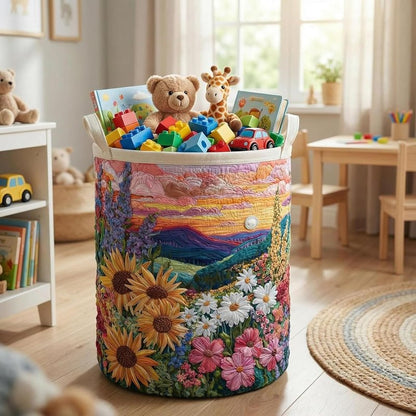 Quilted Laundry Basket With Handles,boho fabric storage basket,multi-functional clothes storage basket，Lightweight and foldable design (Style D, L：20in*28in)