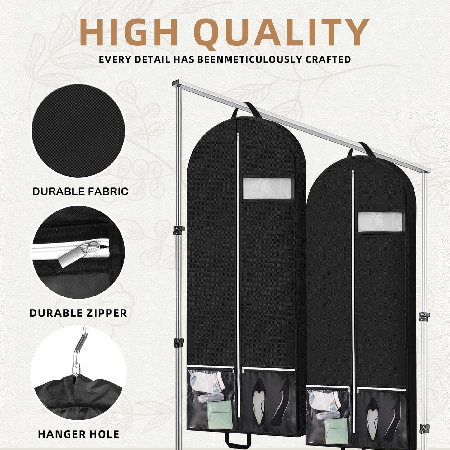 54" Garment Bags for Travel and Storage, Travel Suit Bags for Men Women with 2 Clear Pockets, Storage bags for Clothes, Suits, Dress, Shirts, Coats 2pcs Black