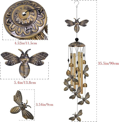Bronze Bee Wind Chimes Decor, Mobile Blessing Wind Bells Decorate, Sympathy Wind Catcher, Memorial Gifts for Mom,Grandma,Woman (Housewarming/Outside/Indoor/Home/Room/Porch/Yard/Garden Decoration)
