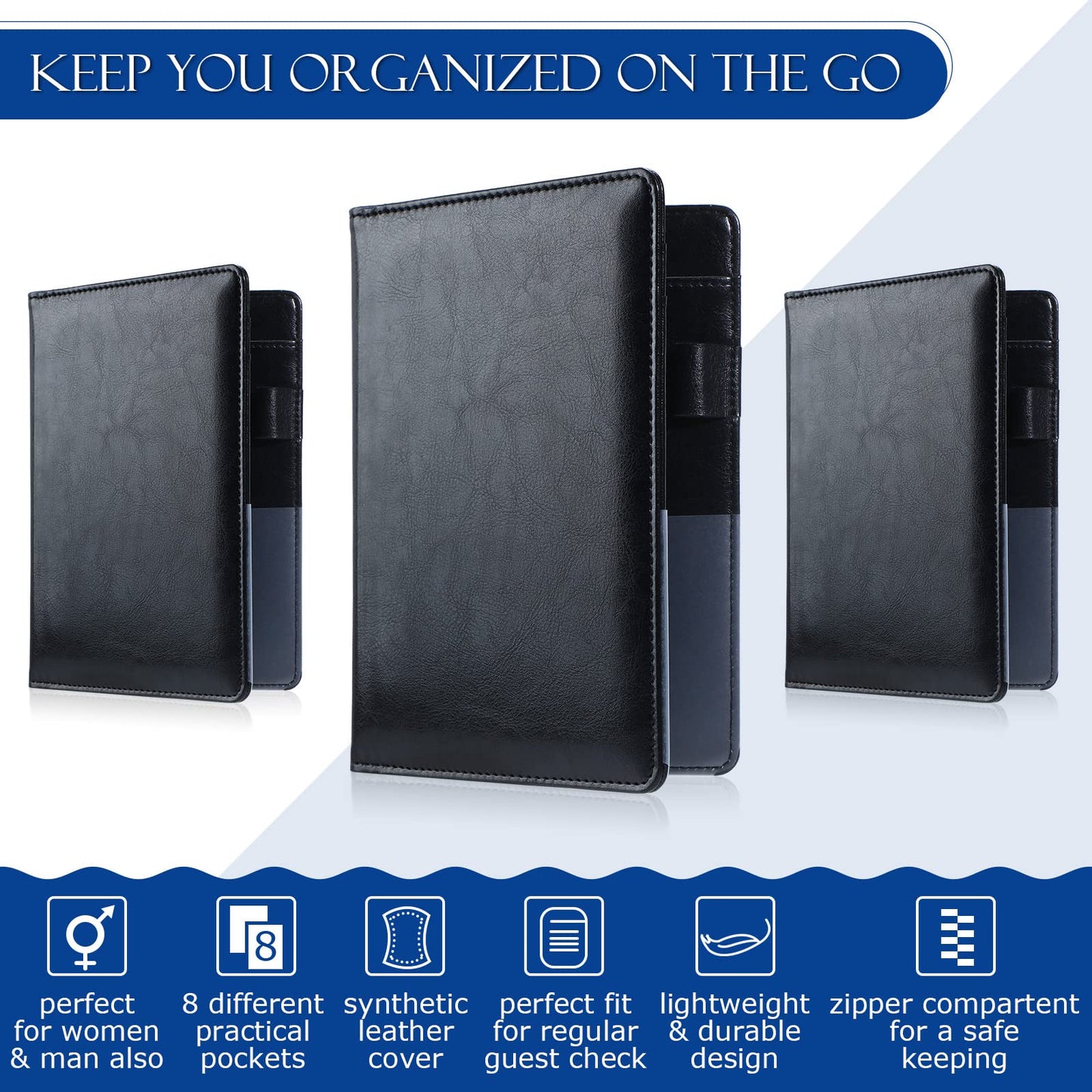 Containlol 6 Pcs Waitress Server Books Guest Book Pad Leather Money Organizer Wallet Organizer Waiter Cash Check Bill Receipt Holder with Pocket for Waitstaff Fit Apron(Classic Style)