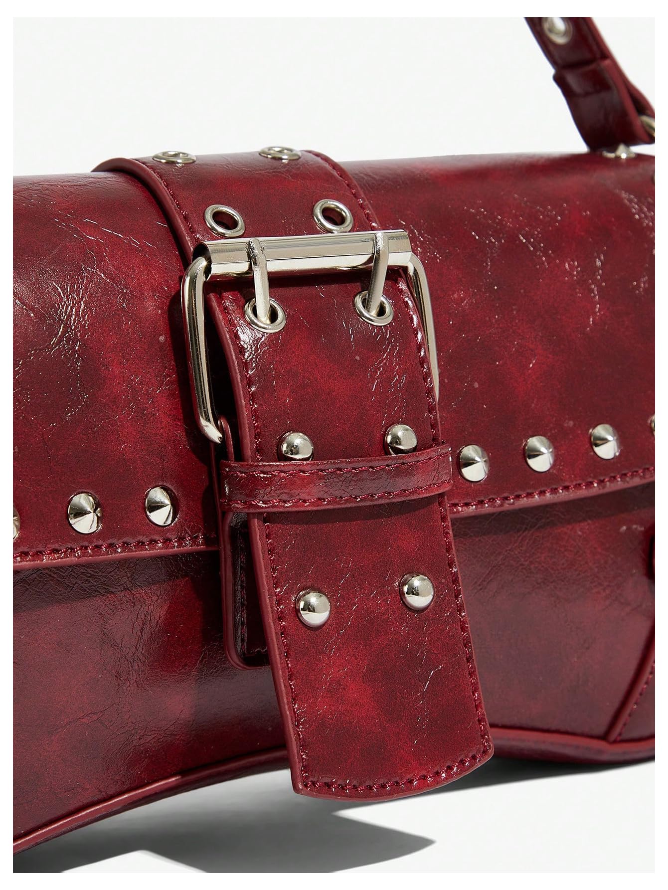 MakeMeChic Women's Shoulder Bags Y2K PU Leather Clutch Small Purse Bags Burgundy One Size