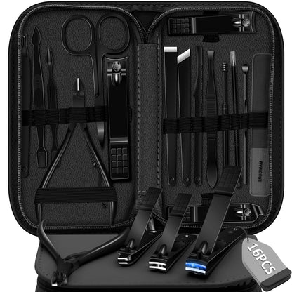 Manicure Set 16Pcs Professional Stainless Steel Pedicure Kit Mens Grooming Kit Fingernail & Toenail Clippers Set Manicure Kit with Luxurious Travel Bag, Sharp Nail Scissors and Clipper (Purple)